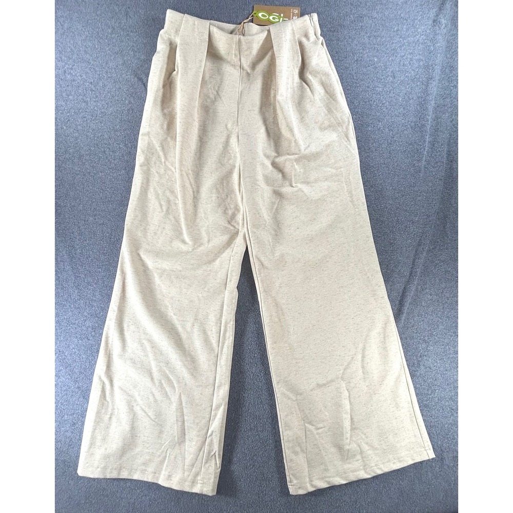 NWT OGL Quiet Luxury Wide Leg Trousers M Linen Blend Minimalist Ivory Heather